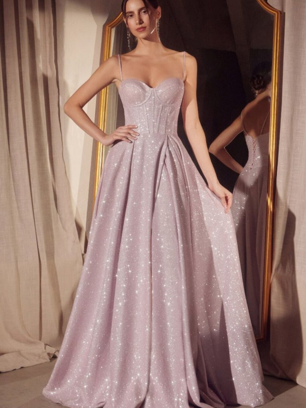 New Glitter Dusted Prom Dress w/ Sweetheart Neckline & Lace Up Back CD T706